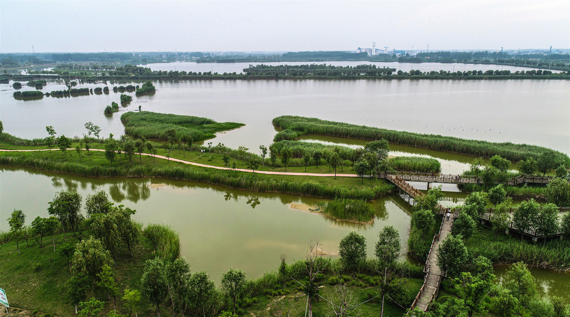 秦王川国家湿地公园水天一色、绿茵如画