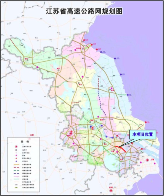 沪宁高速公路,东联已建的苏州绕城,苏昆太高速公路至太仓东,利用规划