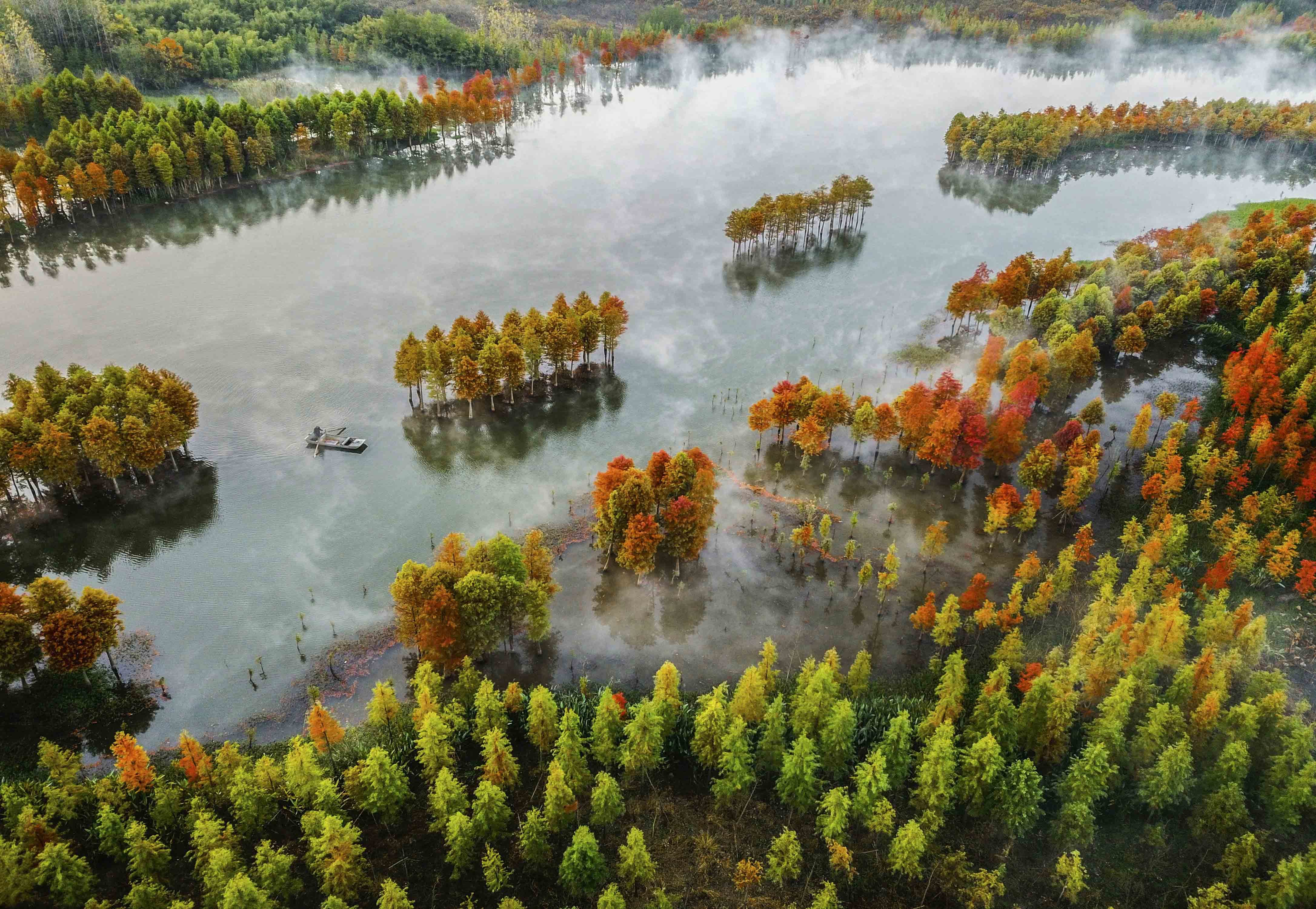 淮安天泉湖薄雾缥缈似仙境水光潋滟醉人心