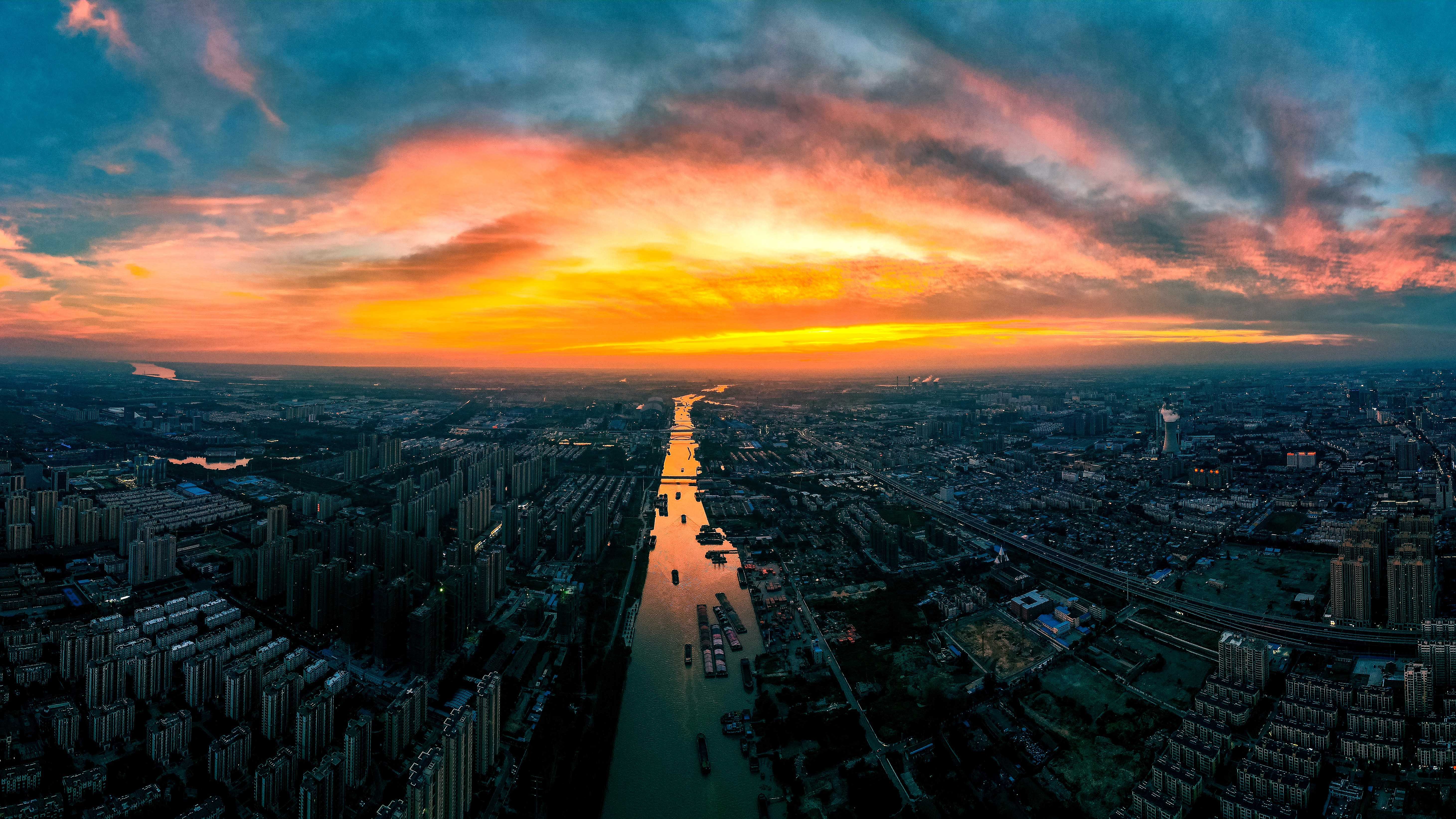 淮安夕阳西下运河如画